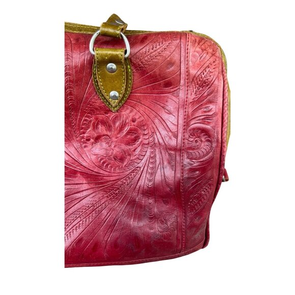 Leaders in Leather Red Brown Handbag Leather Shoulder Bag In Red & Olive Green - Picture 10 of 16